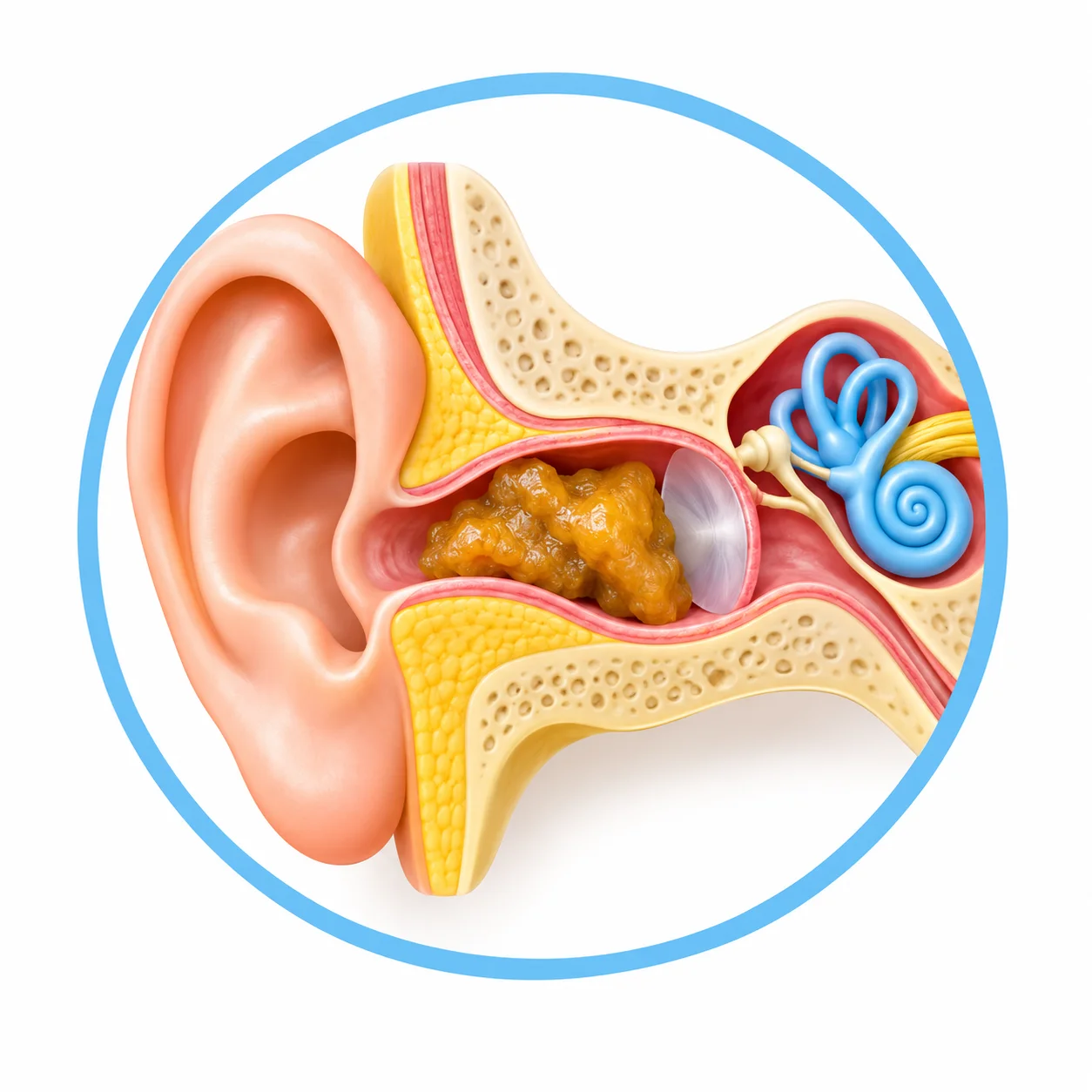 Otoscope view of an ear canal blocked by impacted ear wax